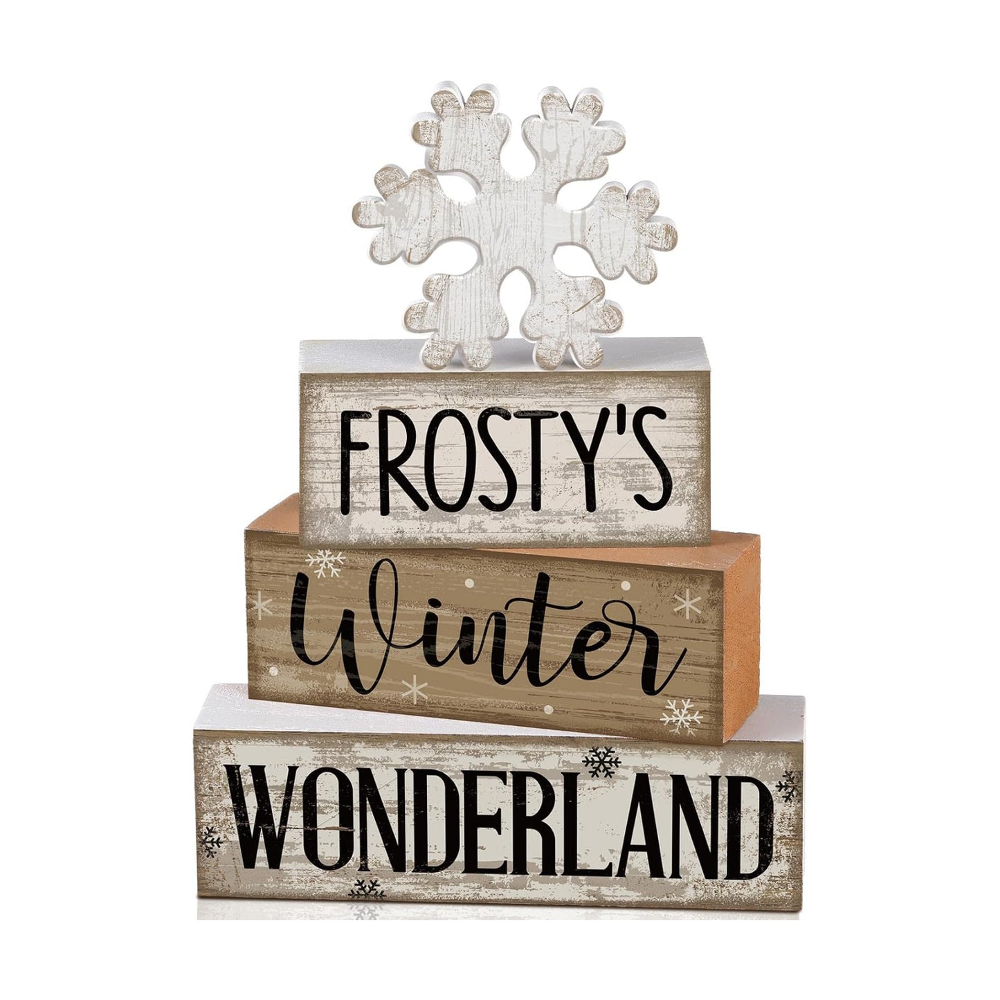 Lineshading 4 Pcs Winter Table Decorations Wooden Snowflake Decor Winter Tiered Tray Decor Rustic Snow Block Signs Gift
