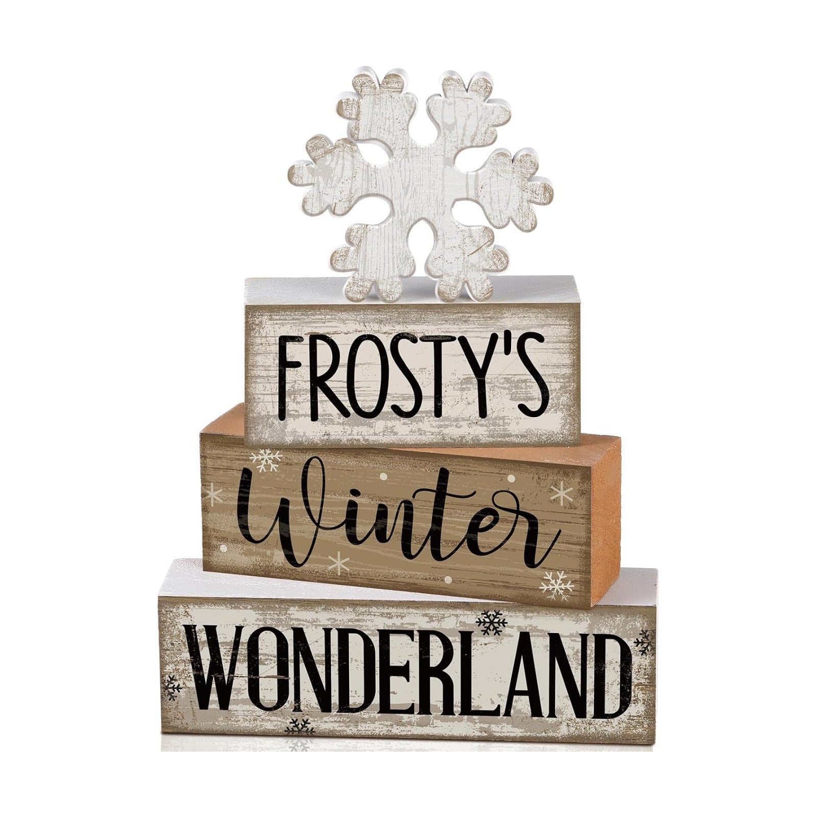 Lineshading 4 Pcs Winter Table Decorations Wooden Snowflake Decor Winter Tiered Tray Decor Rustic Snow Block Signs Gift