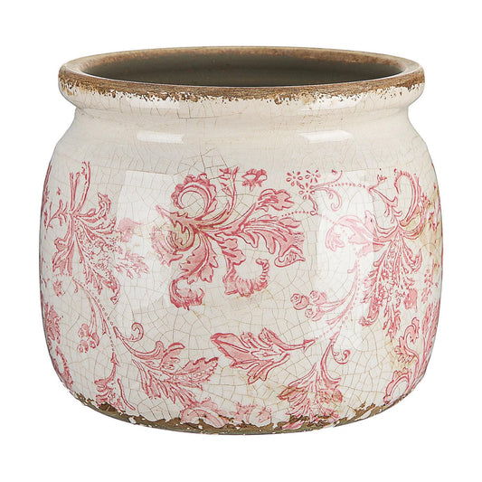Vintage Planter Large Ceramic Plants Pot Ice Crack Cottage Scroll Vase Flower / Floral Scroll / Pink