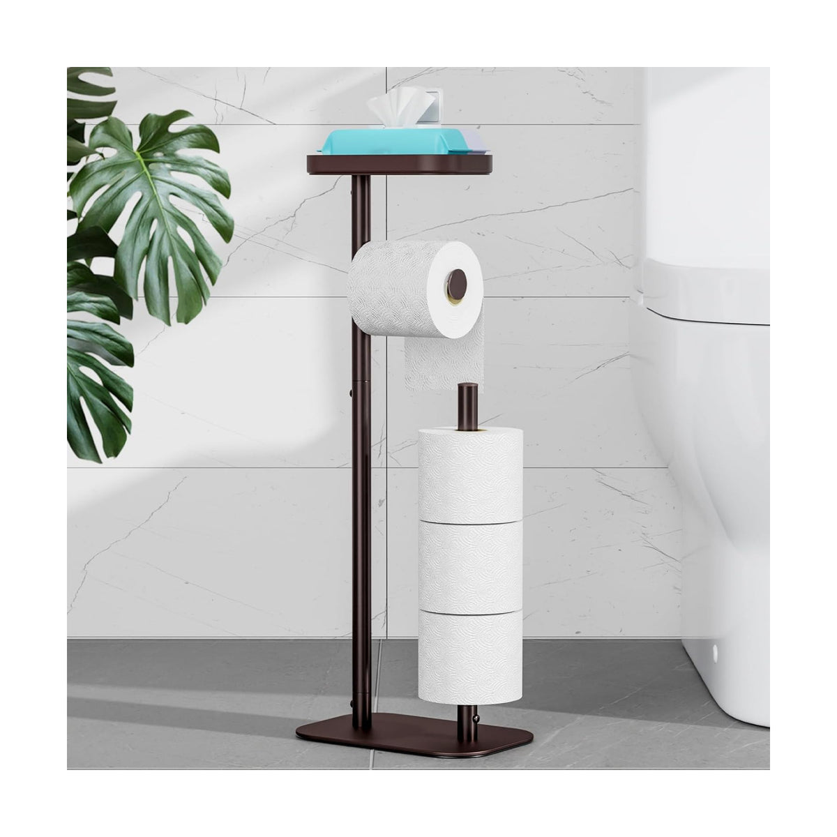 Kitsure Metal Toilet Paper Holder Free Standing, Medium, Brown | Rustproof Toilet Paper Stand for 4 Rolls, Bathroom