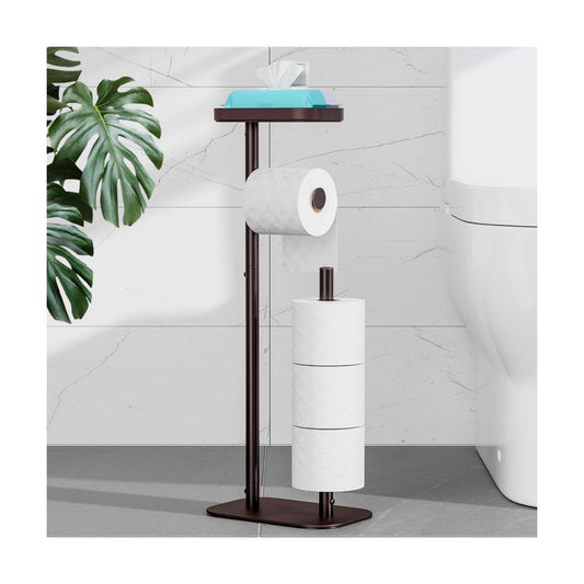 Kitsure Metal Toilet Paper Holder Free Standing, Medium, Brown | Rustproof Toilet Paper Stand for 4 Rolls, Bathroom