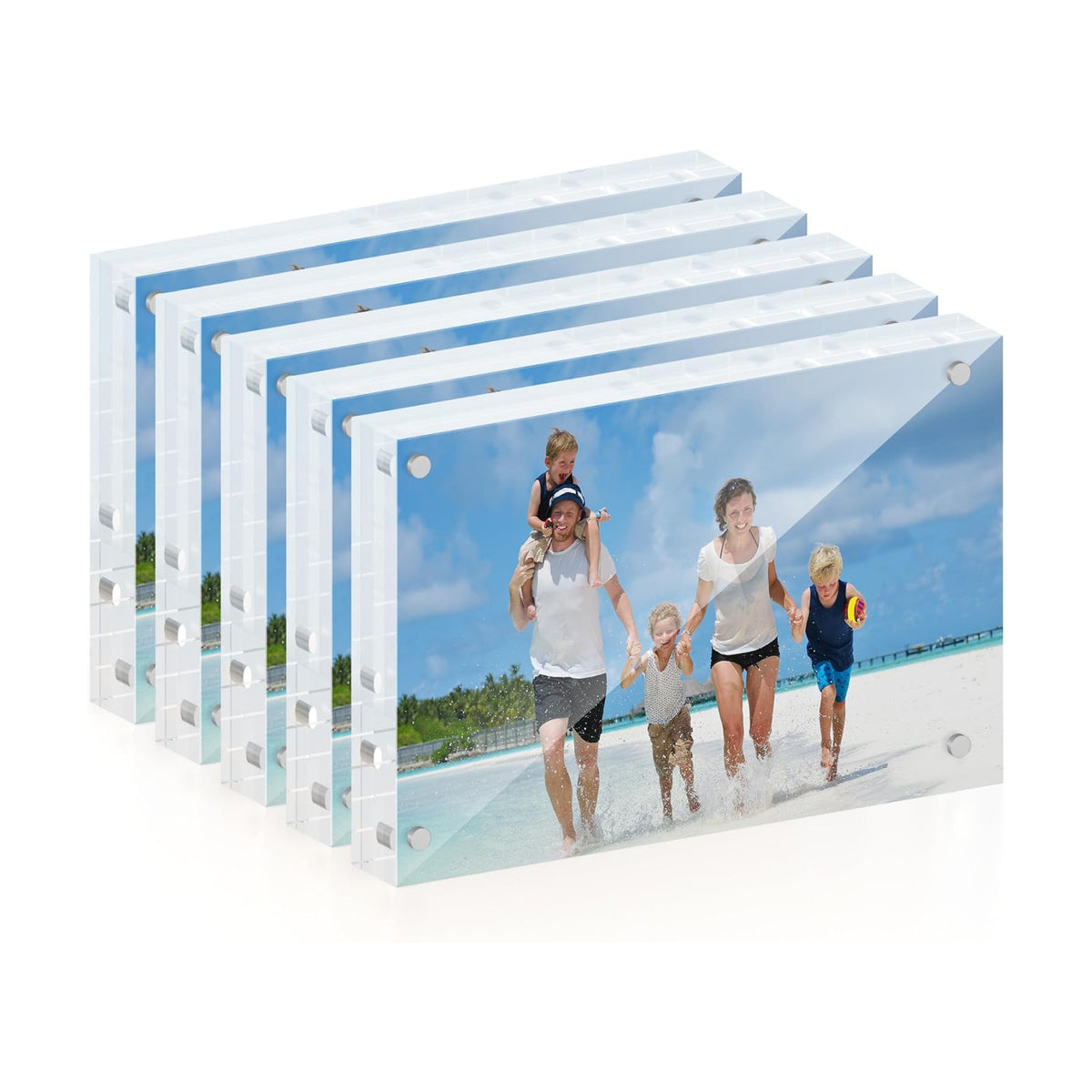 ATZYmolin 5 Pack 4x6 Acrylic Picture Frame, Magnetic Double Sided | 20mm Thick Frameless Clear Transparent Photo Frame