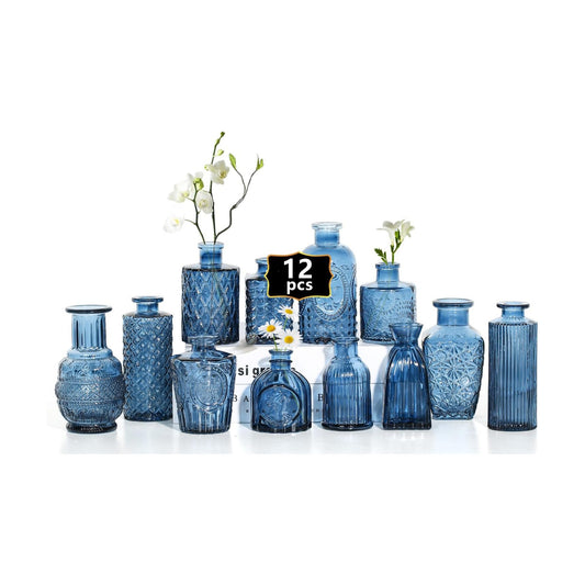 Clear Bud Vases for Flowers / Blue / Set of 12
