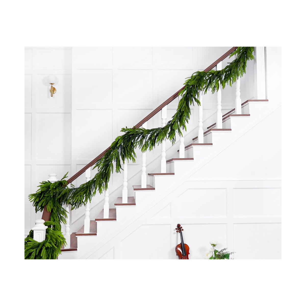 15FTx1 Extra Full Christmas Garland Real Touch Norfolk Pine Garland Christmas Decorations Realistic Greenery Garlands