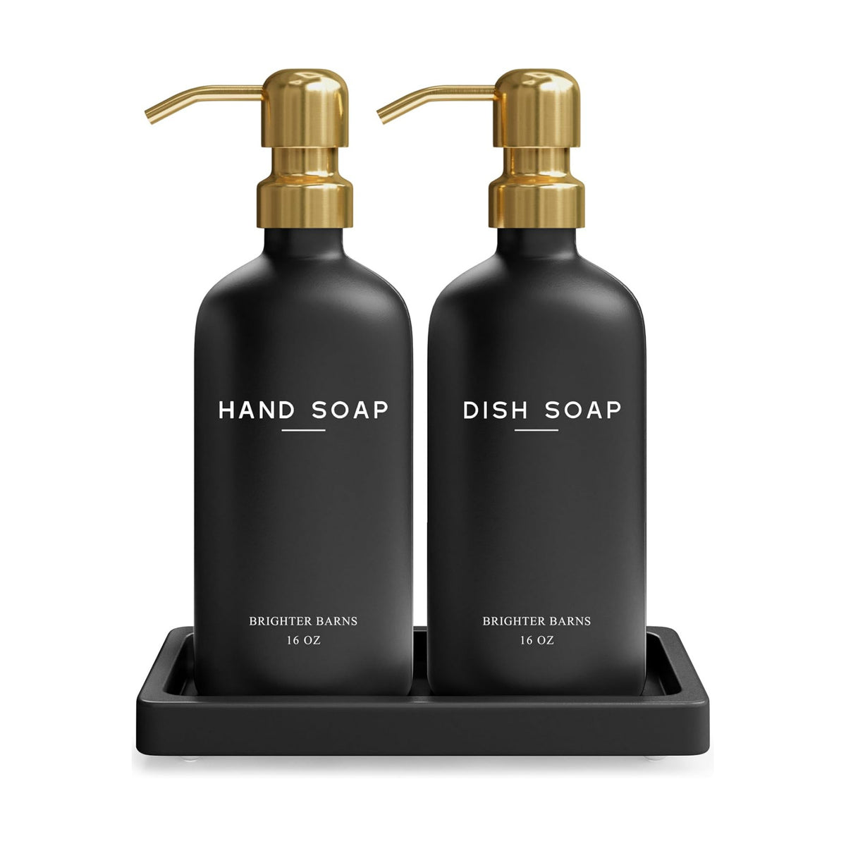 Luxury Glass Hand and Dish Soap Dispenser Set by Brighter Barns - Black and Gold Soap Dispenser Set for Kitchen Sink
