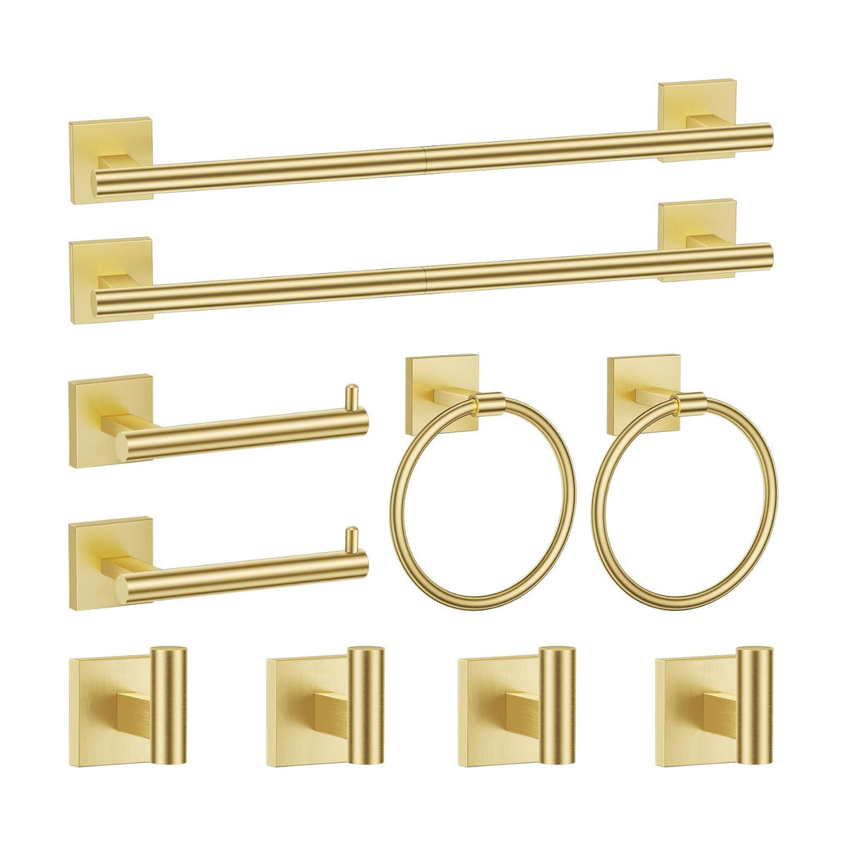 Brushed Gold Bathroom Hardware Accessories Towel Bar Set, 10 Pieces Bathroom Towel Bar Holder Set, 23.6 Inch Stainless