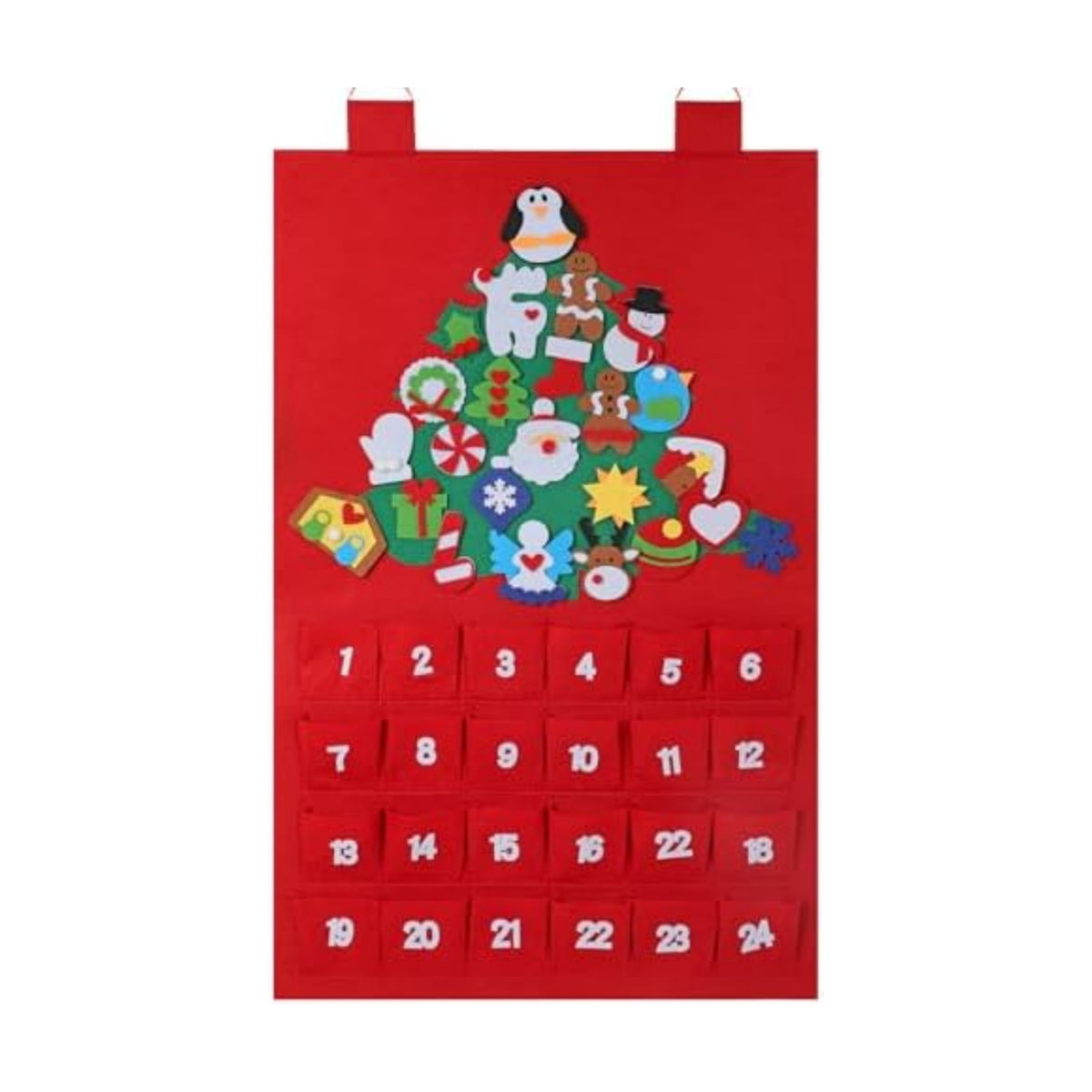 Christmas DIY Advent Calendar Felt Advent Calendar with Pockets Hanging Reusable Countdown Calendar for Kids Christmas Decorations Gifts (Red +Green Christmas tree)