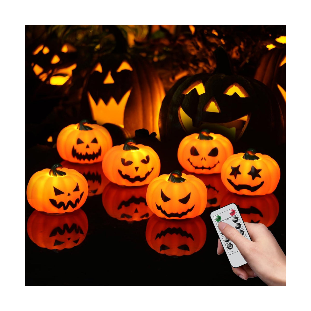 Halloween Pumpkin Flameless Votive Candles Light with Remote Timer | Battery Operated LED Tealight Candles, Spooky Face