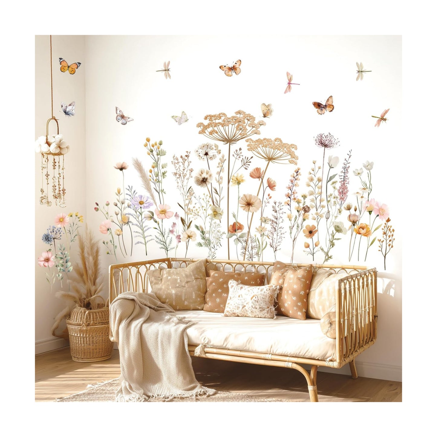 SG2-2513 Boho Wild Flower Wall Decals Botanical Peel and Stick Removable Stickers