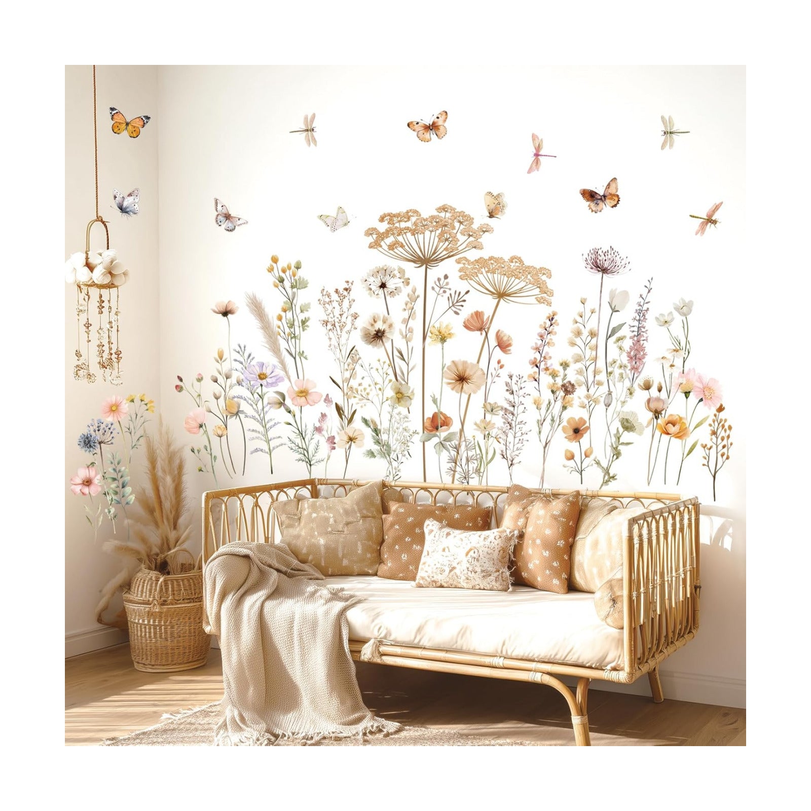 SG2-2513 Boho Wild Flower Wall Decals Botanical Peel and Stick Removable Stickers