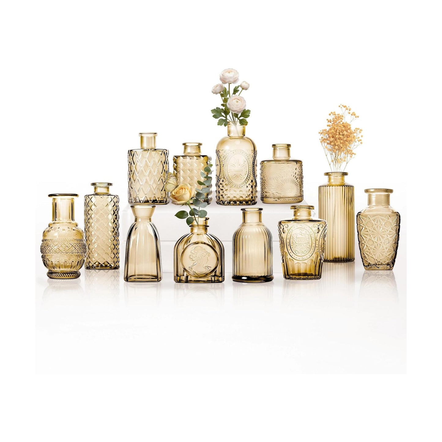Clear Bud Vases for Flowers / Gold / Set of 12