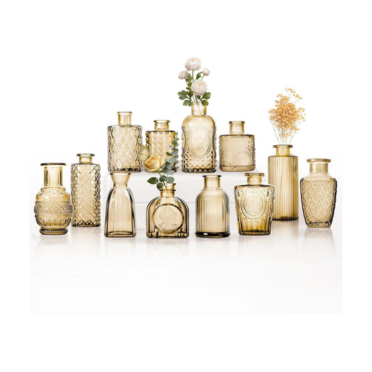 Clear Bud Vases for Flowers / Gold / Set of 12