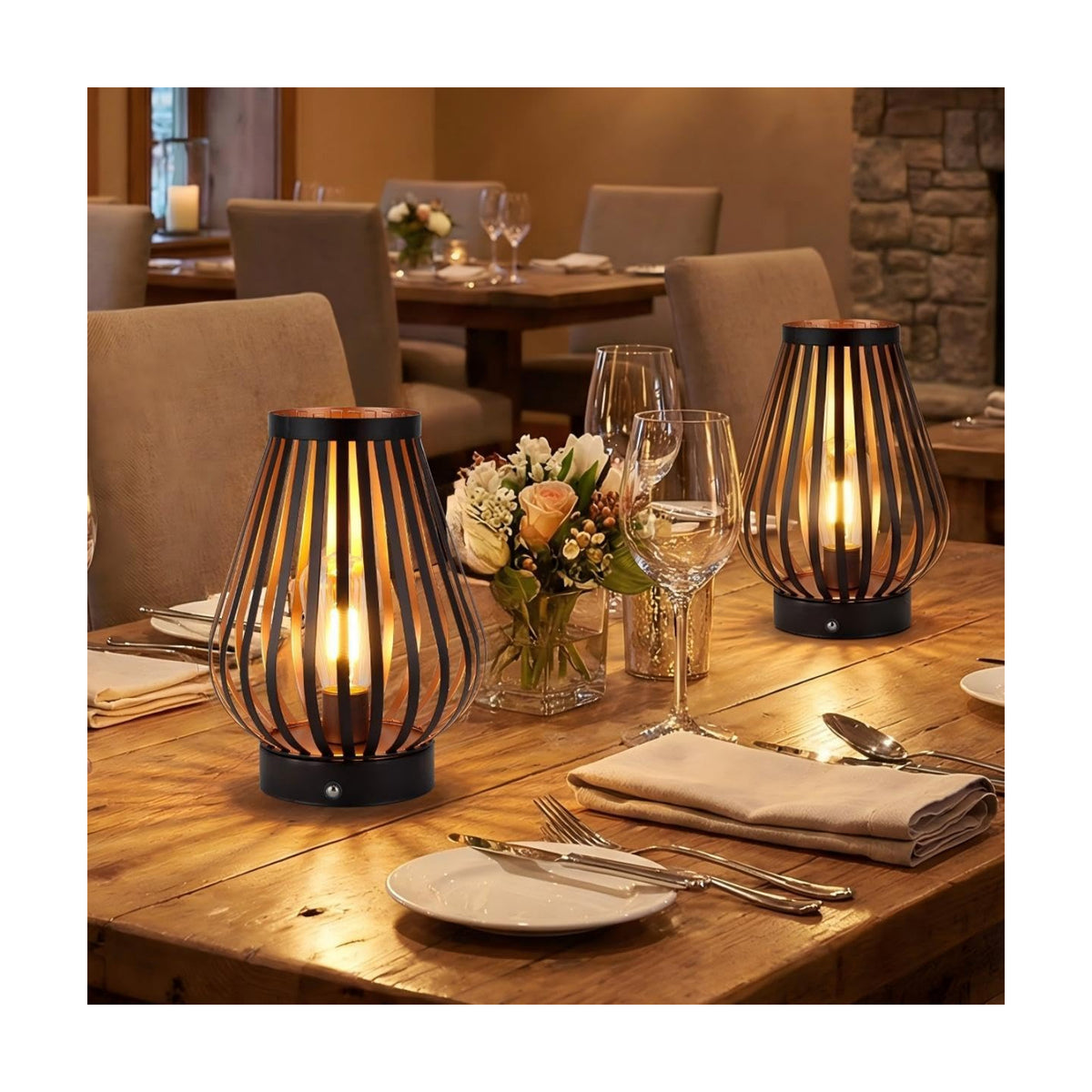 JHY DESIGN Set of 2 Dimmable Touch Bedside Table Lamp 8.5''H Rechargeable Battery Powered Lamp with LED Edison Style