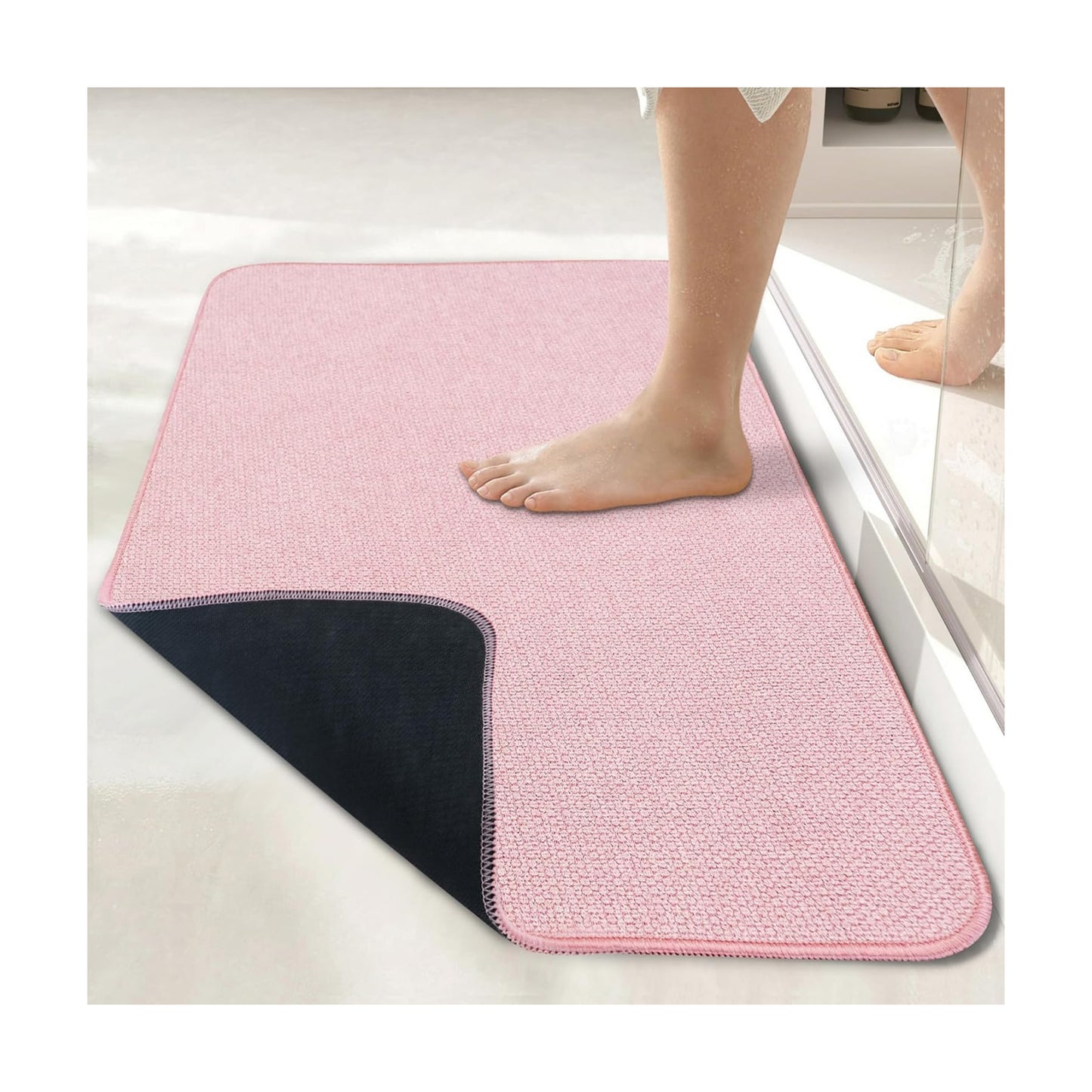 Bath Mat,Ultra Thin Bathroom Rugs,Rubber Bath Mats for Bathroom,No Slip Bath Rugs,Quick Dry,Machine Washable,Low