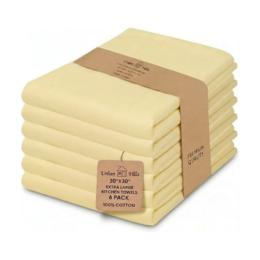 Urban Villa Kitchen Towels Cotton Dish Towels 20”x30” (Set of 6) Yellow
