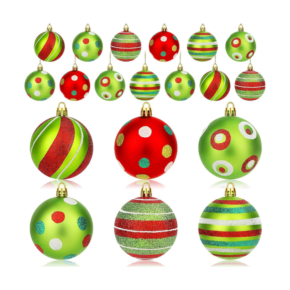 JULMELON 24Pcs Christmas Ornaments for Large Tree, Red and Green Decor