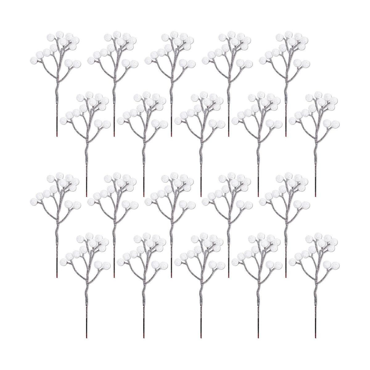 Fangoo 20 Pack 7 Inch Artificial White Berry Picks for Christmas Tree White Berries Stems Holly Berry Branches Ornaments Wreath Crafts Wedding Holiday Season Winter Home Decor