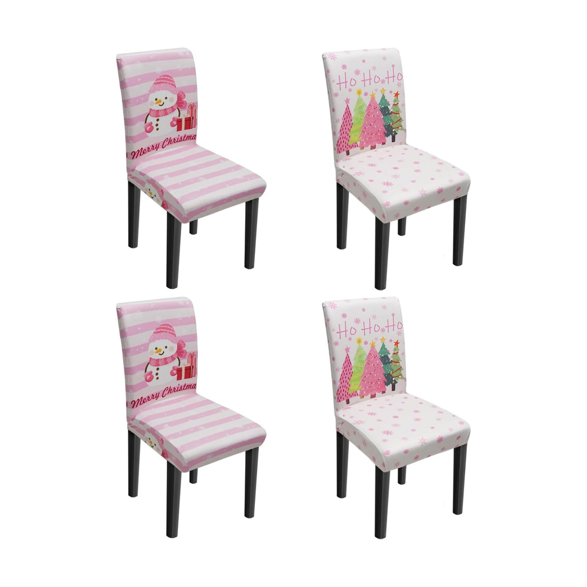 Christmas Chair Covers Set of 4, Xmas Tree Snowman Dining Chair Covers for Party Kitchen Removable Seat Cover for Chairs Christmas Decorations Indoor