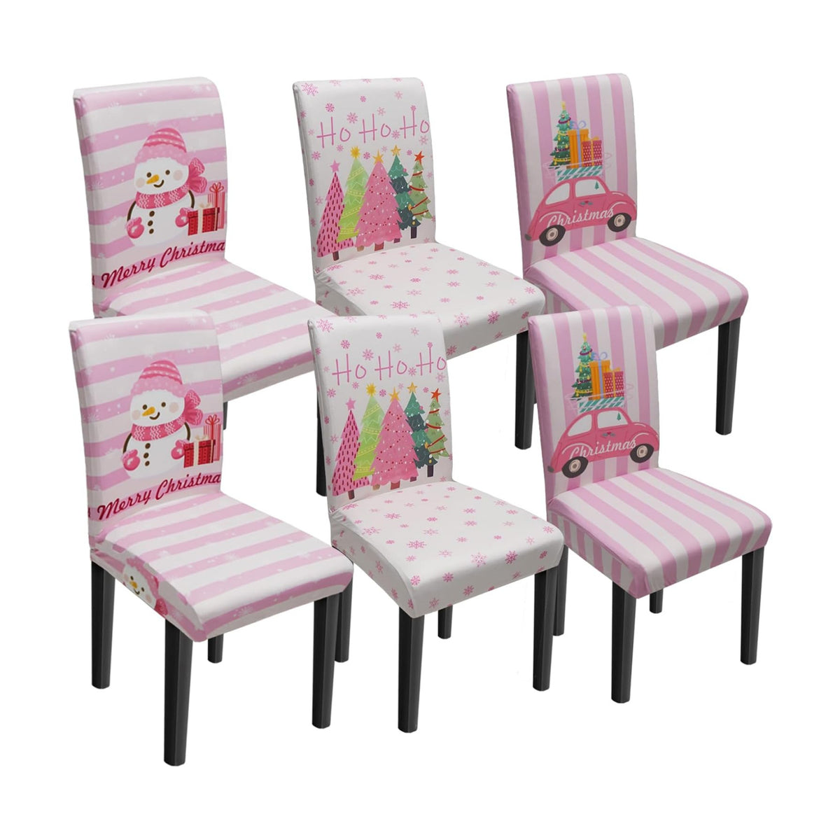 Christmas Chair Covers Set of 6, Xmas Tree Snowman Dining Chair Covers for Party Kitchen Removable Seat Cover for Chairs Christmas Decorations Indoor