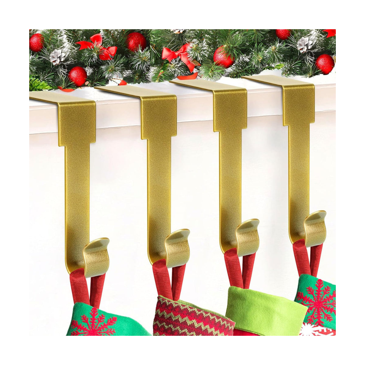 Gold Stocking Holdears for Mantle Set of 4, Christmas Stocking Holders, Stocking Hangers Hooks for Mantle for Christmas Ornaments for Counter Tables, Fireplace Mantle Decoration