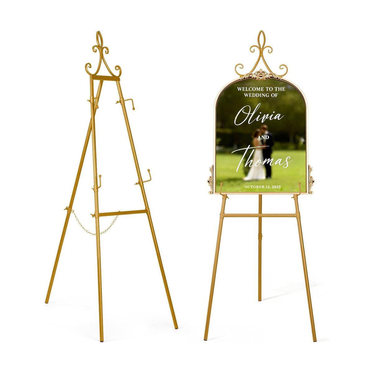 53.9" Gold Easel Stand for Sign, Heavy Duty Metal Display Easel with Storage Bag, Adjustable Art Easel for Wedding