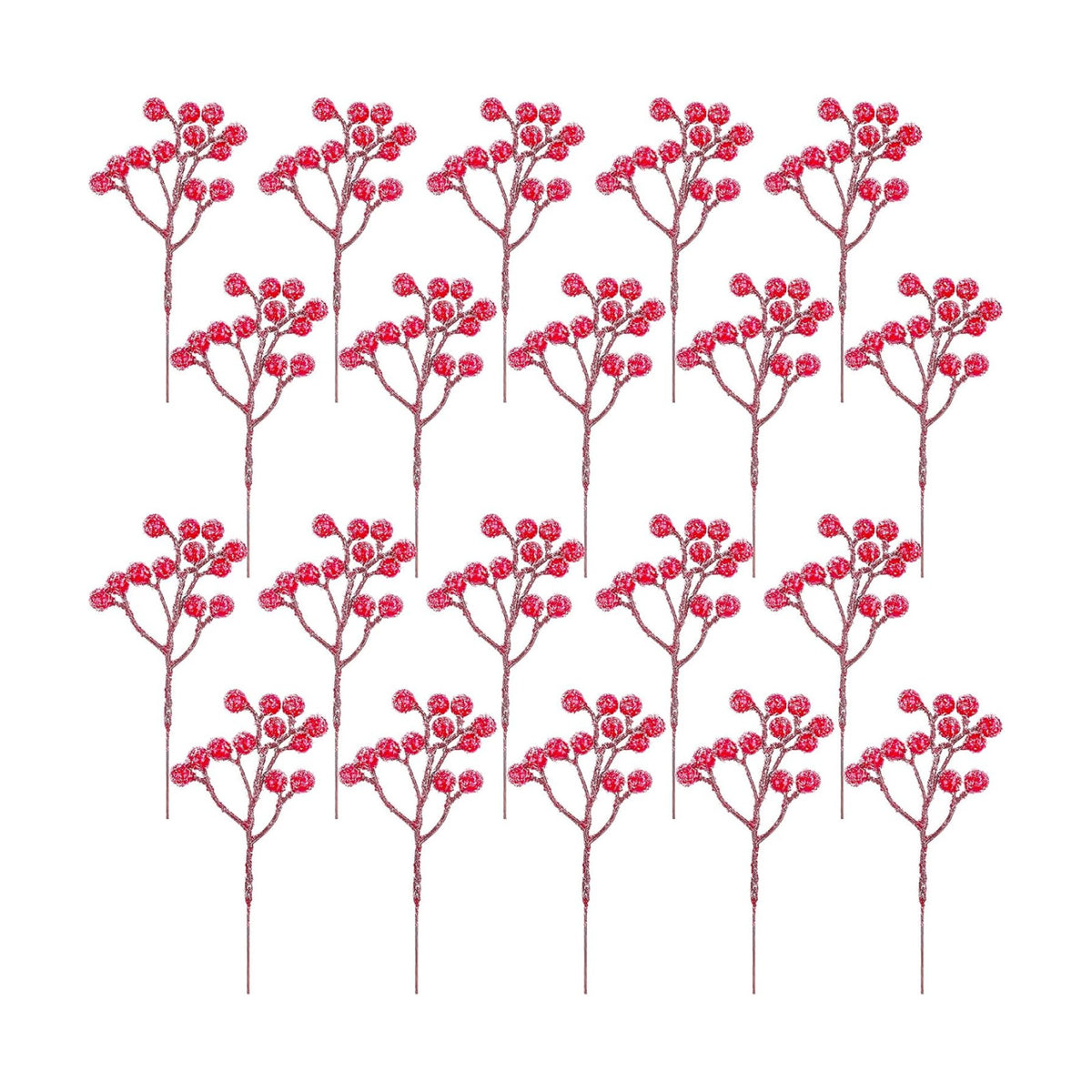 Fangoo 20 Pack 7 Inch Artificial Red Berry Picks for Christmas Tree Burgundy Red Berries Stems Holly Berry Branches Ornaments Wreath Crafts Wedding Holiday Season Winter Home Decor (Sprays Snow Red)