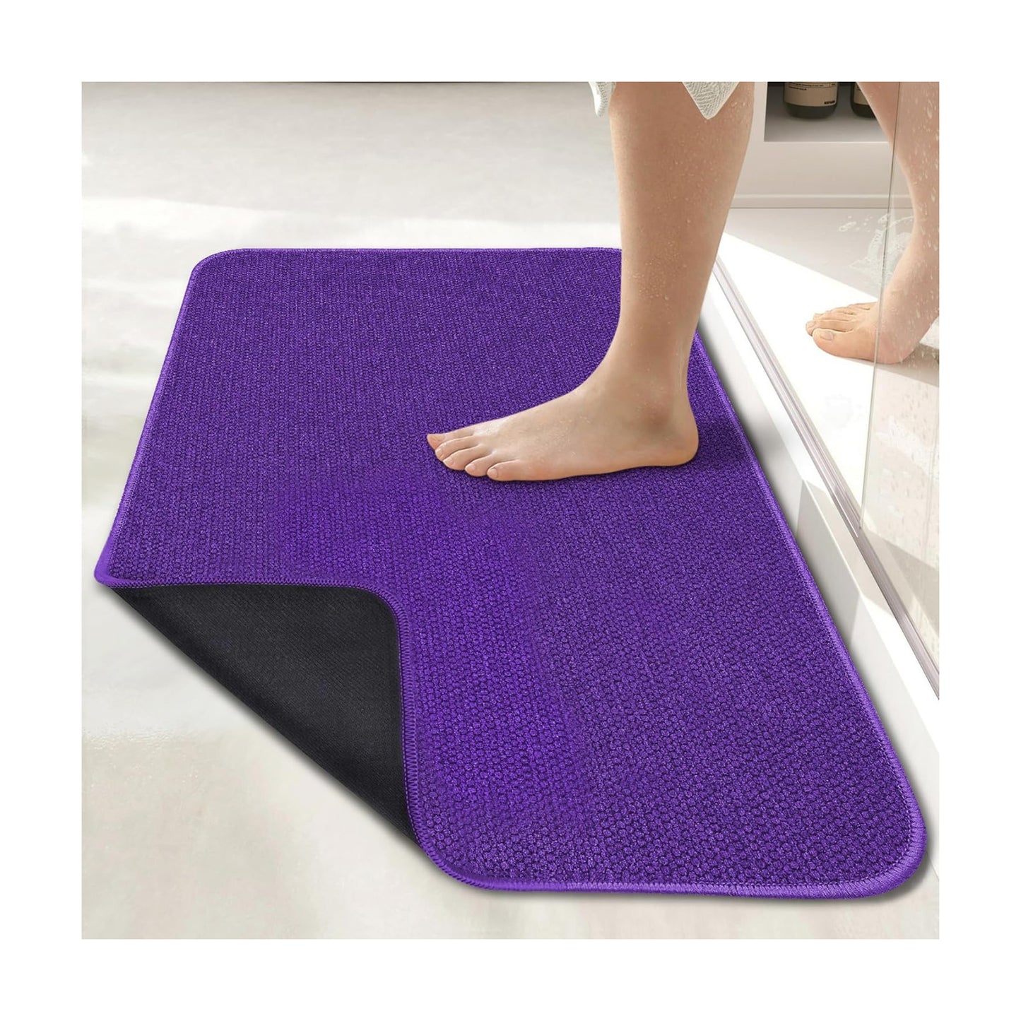 Bath Mat,Ultra Thin Bathroom Rugs,Rubber Bath Mats for Bathroom,No Slip Bath Rugs,Quick Dry,Machine Washable,Low