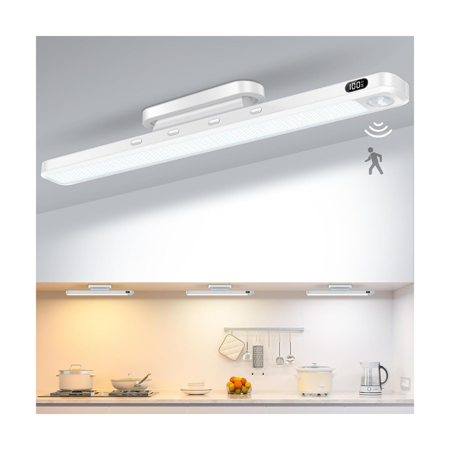WILLED 5W Motion Sensor Led Light Bar, Eye-Care Rechargeable Closet Light with Battery Level Display, Makeup Lighting