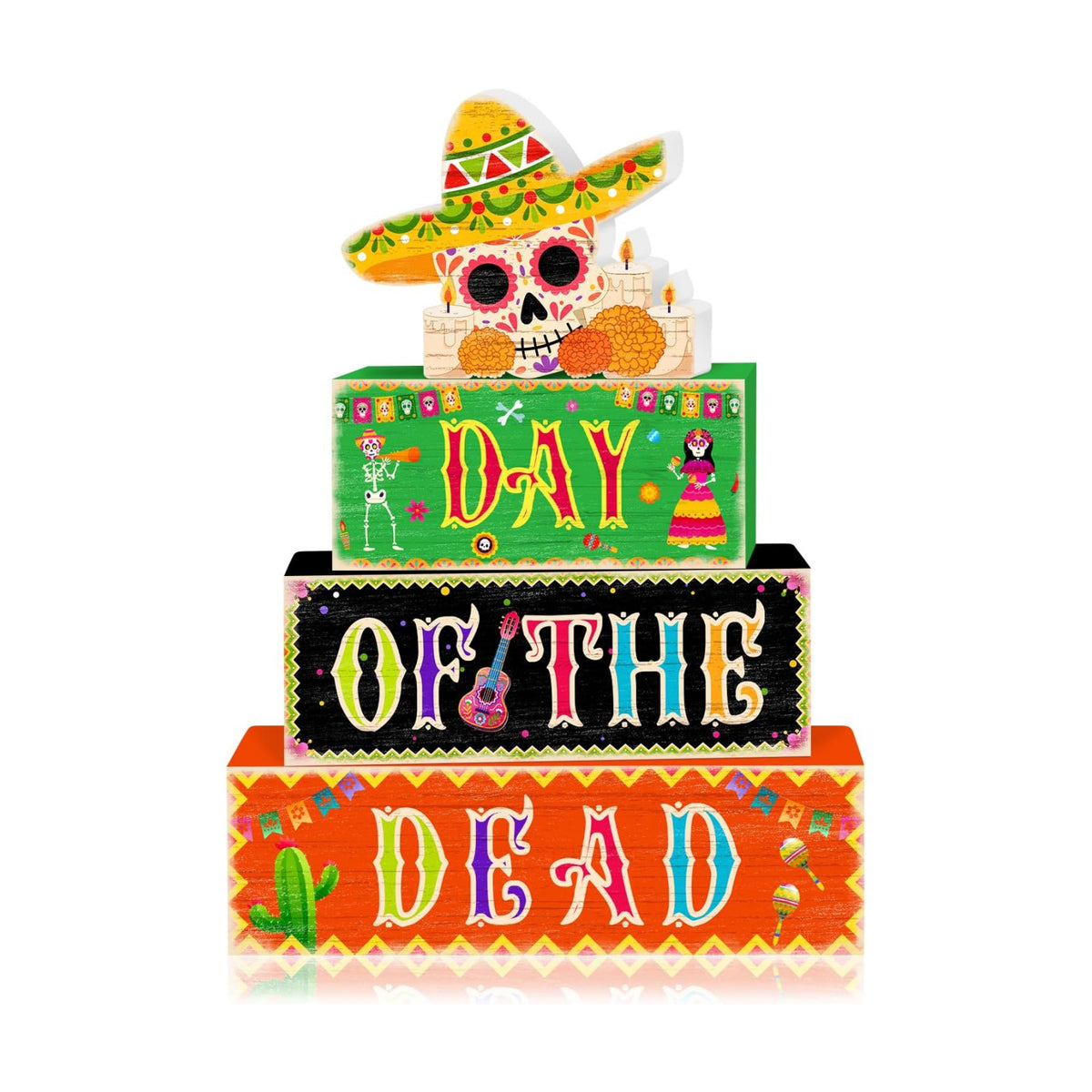 Britimes Skull Day Tiered Tray Decor Set, 4 Pack, Wooden Table Sign