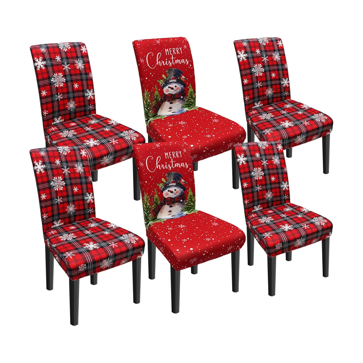 Christmas Chair Covers Set of 6, Xmas Snowman Dining Chair Covers for Party Kitchen Removable Seat Cover for Chairs Christmas Decorations Indoor