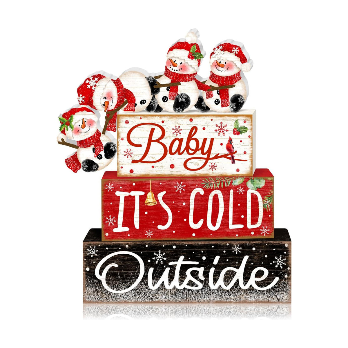 Britimes Tiered Tray Decor Set, 4 Pack, Wooden Table Sign, Snowman