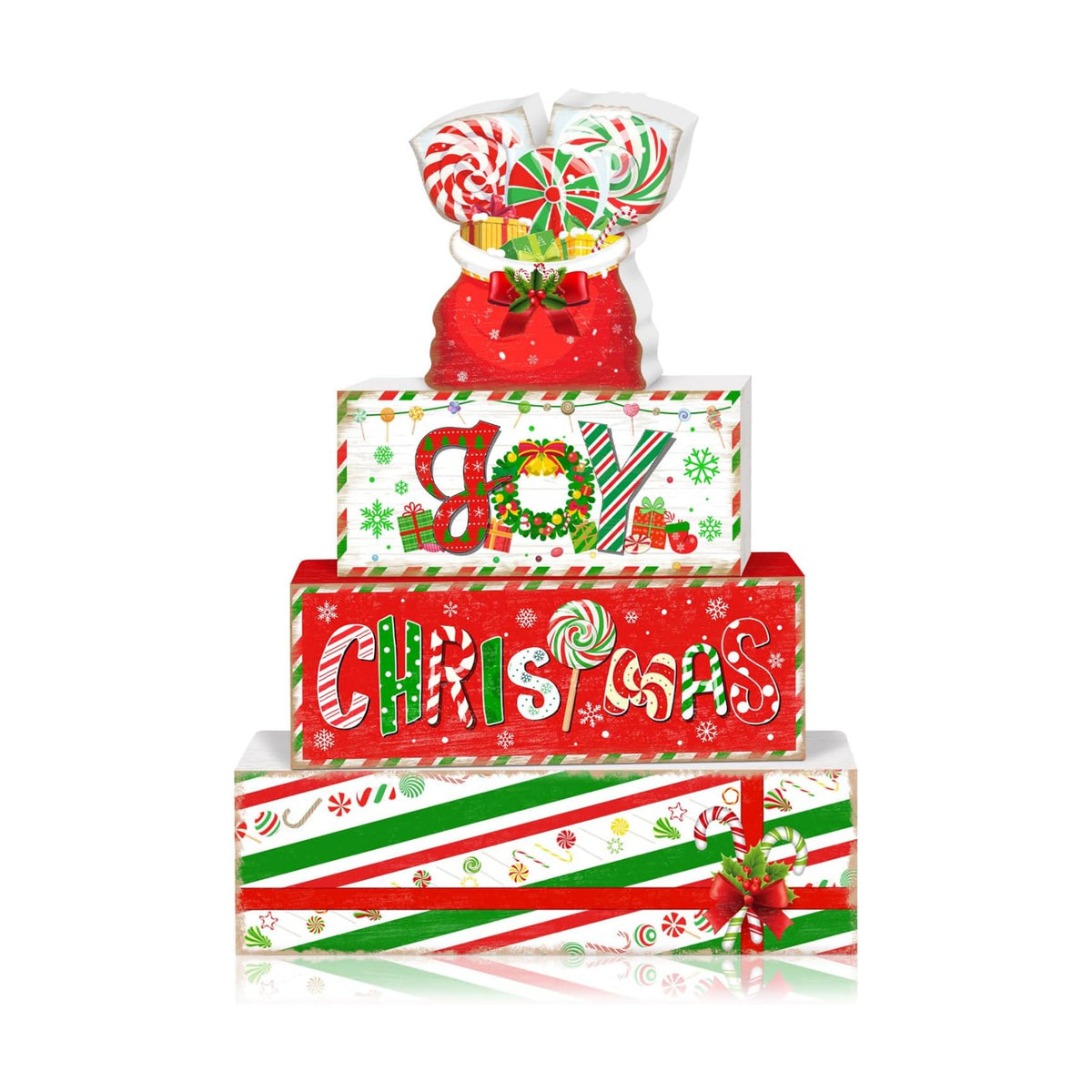 Britimes Tiered Tray Decor Set, 4 Pack, Wooden Table Sign, Candy Christmas