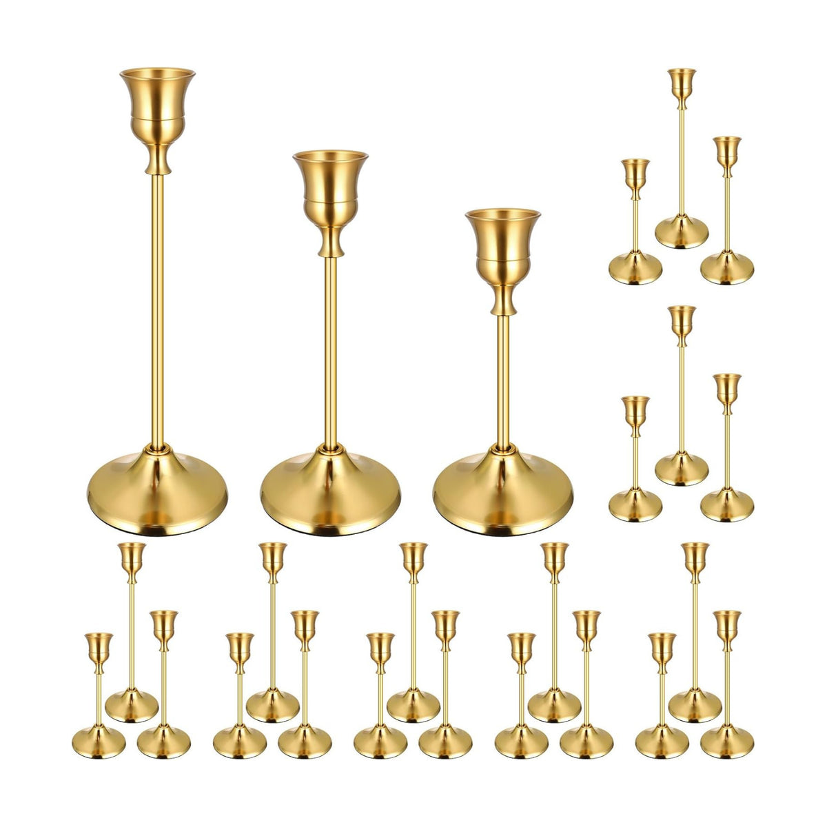 24PCS Brass Gold Taper Candle Holders Set, Vintage Metal Candlestick