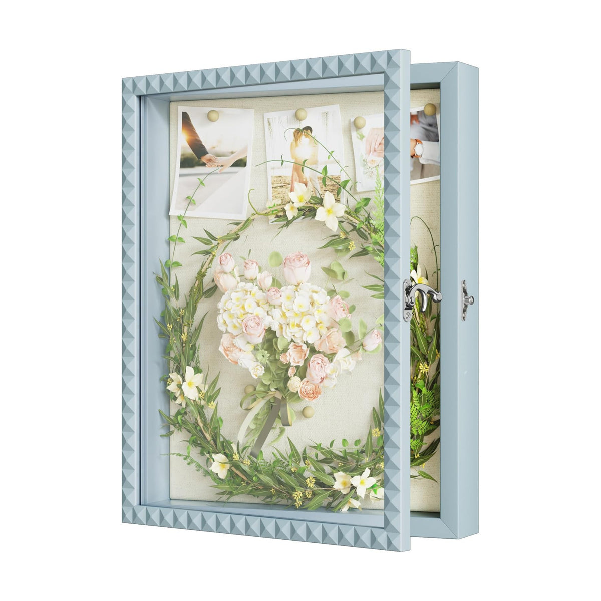 SZQINJI Shadow Box Frame 11x14 Deep Diamond Shape Display Cases, Blue | Wood Memory Box, Front-Opening Glass Door