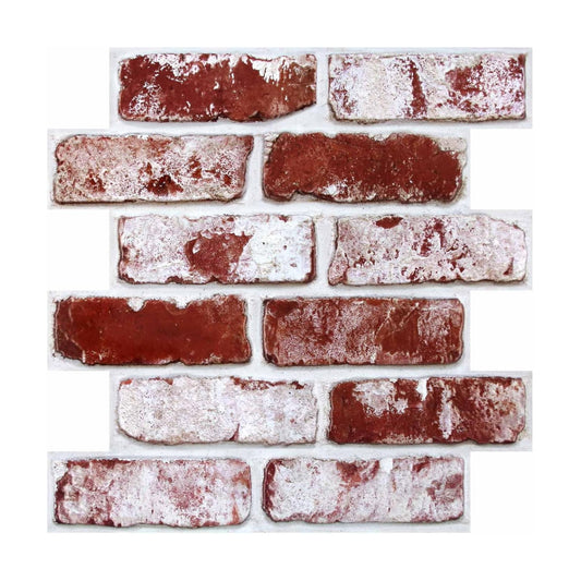 3D Peel and Stick Faux Brick Wall Panels / SM-BRICK-D / Red / 11.8 x 11.8 / Set of 10