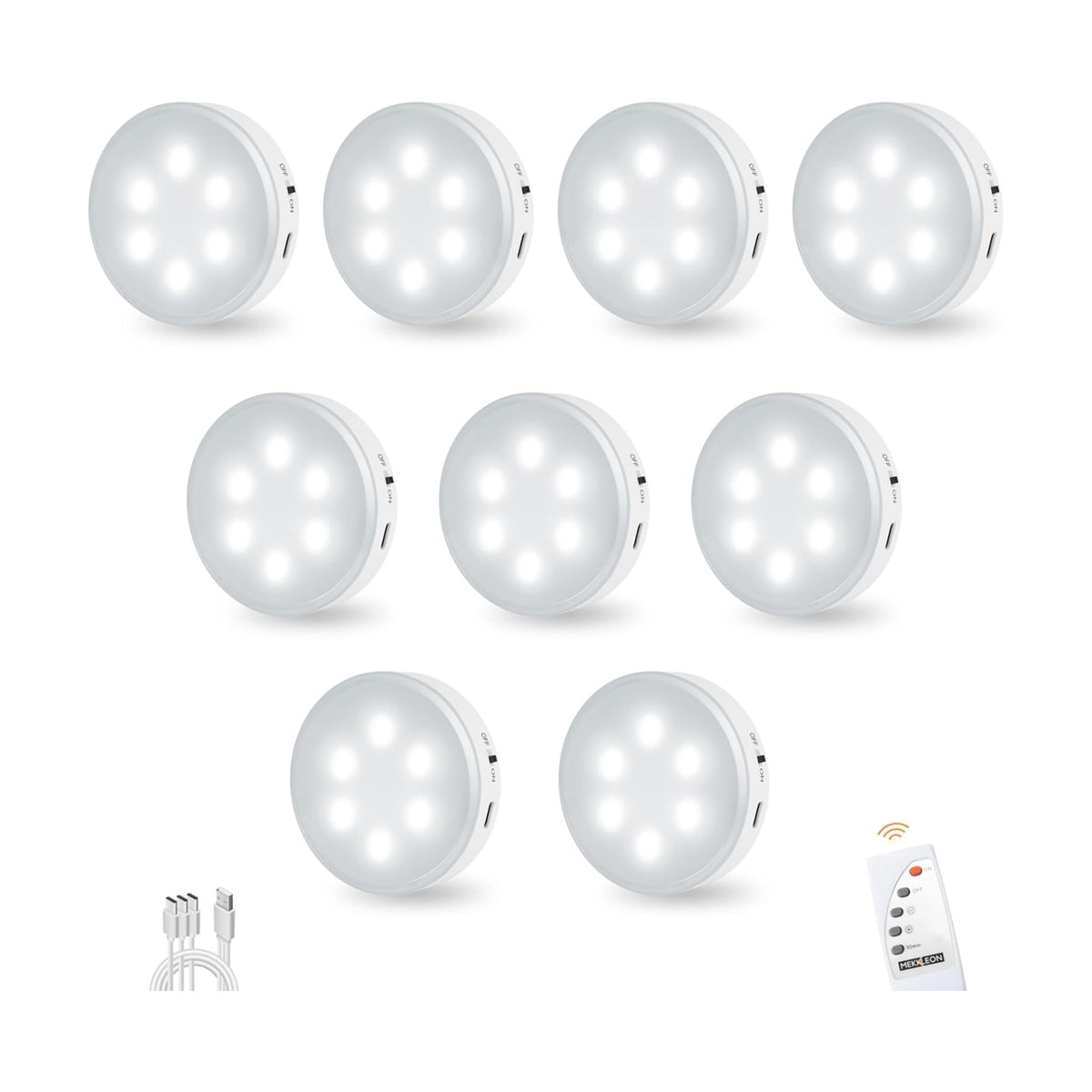 Puck Lights with Remote Control,Under Cabinet Lighting,Cool White,9 pcs | Stick On Lights,Magnetic,Cordless,1200mAh