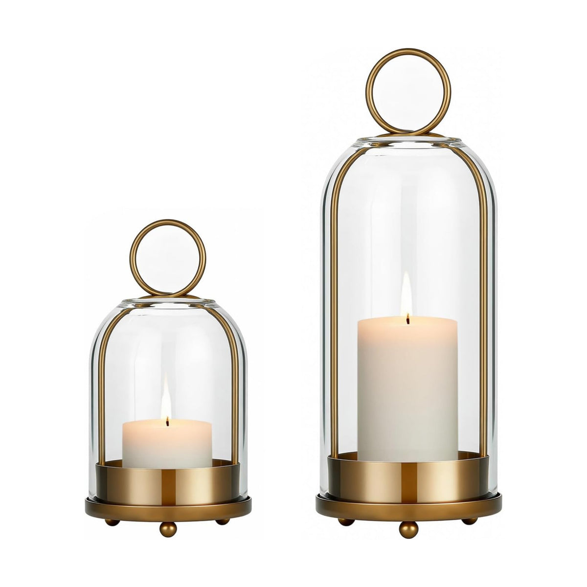 5"&4" Hurricane Glass Candle Holders, Hanging Brass Metal Candle Holder | Glass Candlestick Holders for Pillar Candles