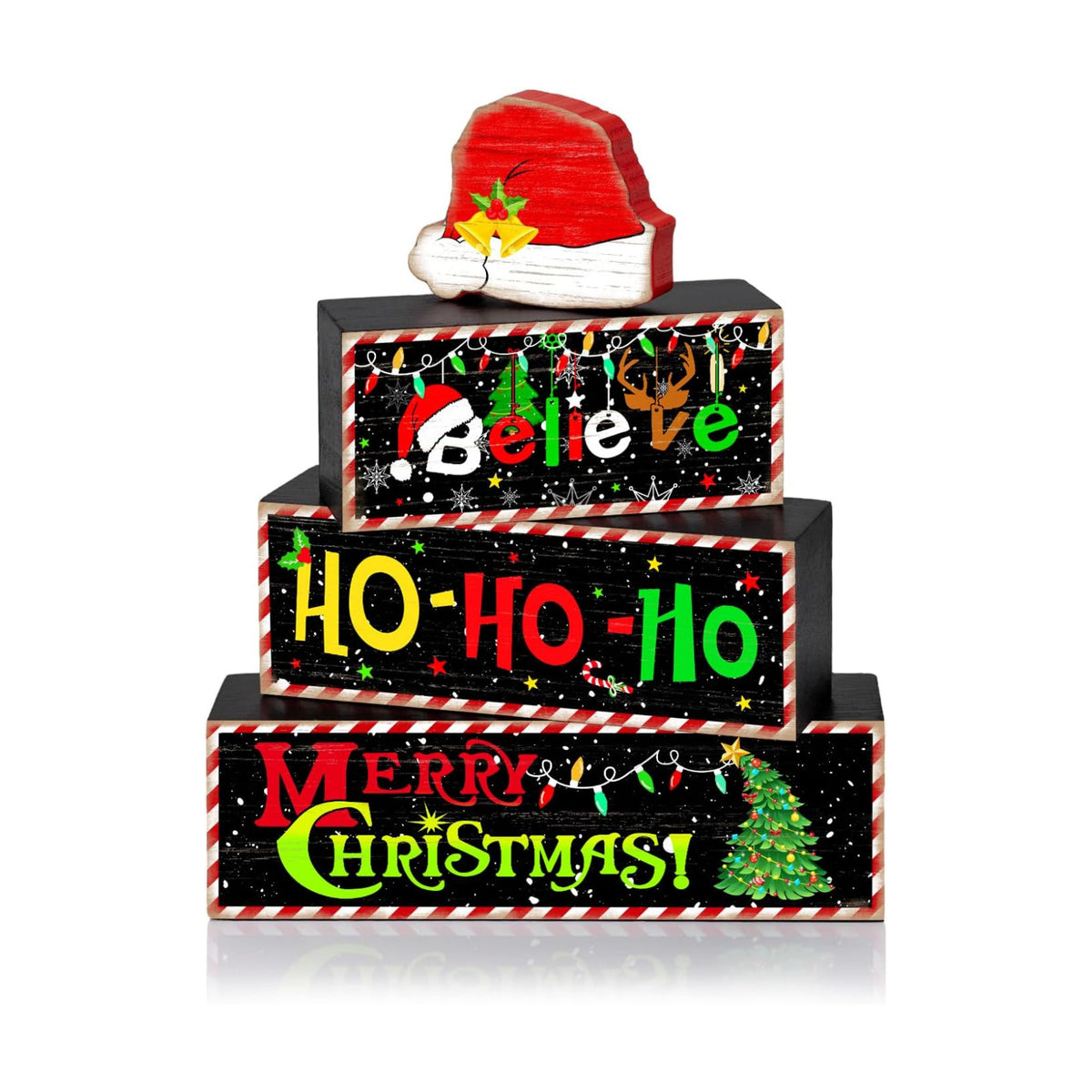 Britimes Tiered Tray Decor Set, 4 Pack, Wooden Table Sign, Christmas Santa