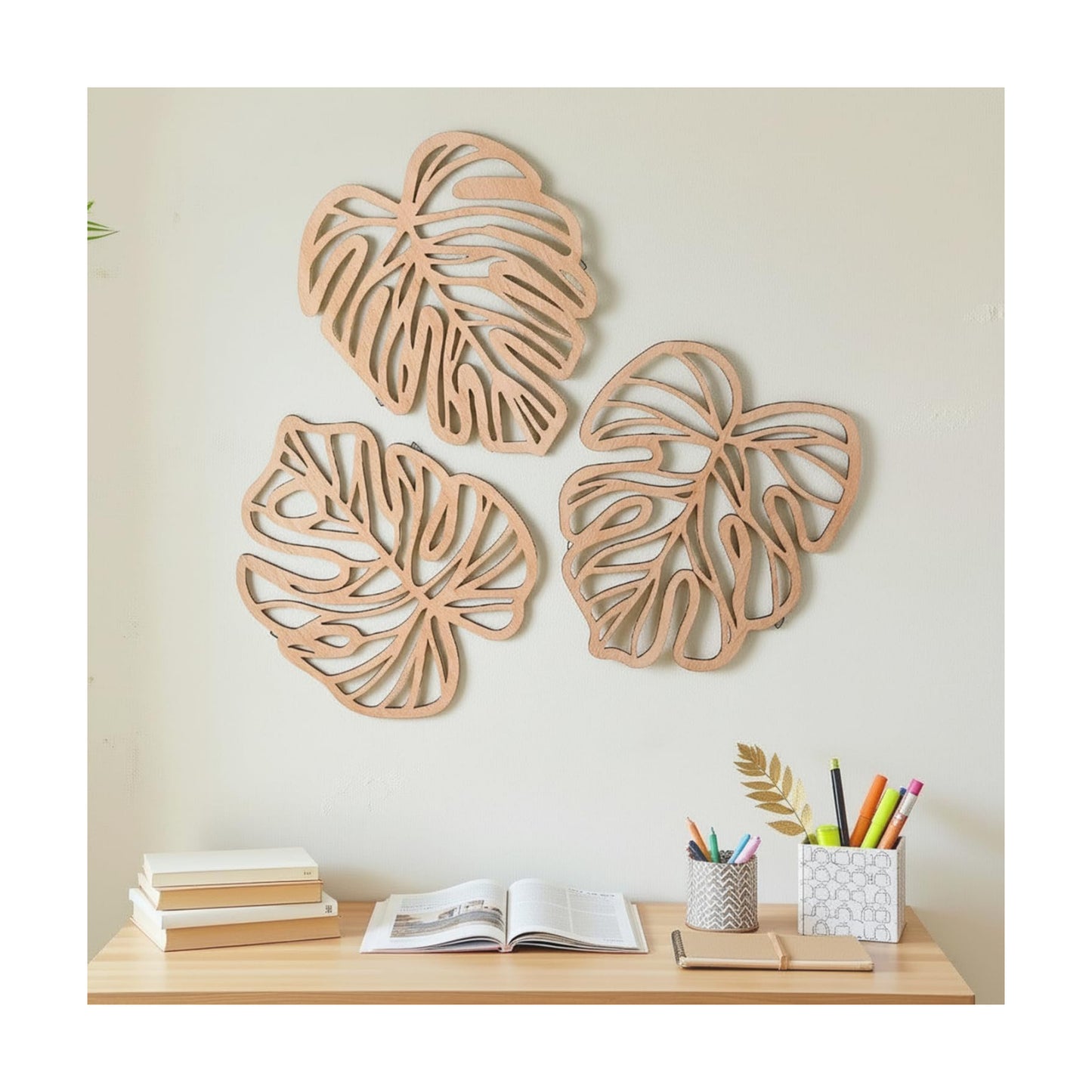Boho Tropical Jungle Plant Wall Art / Light Brown / Set of 3