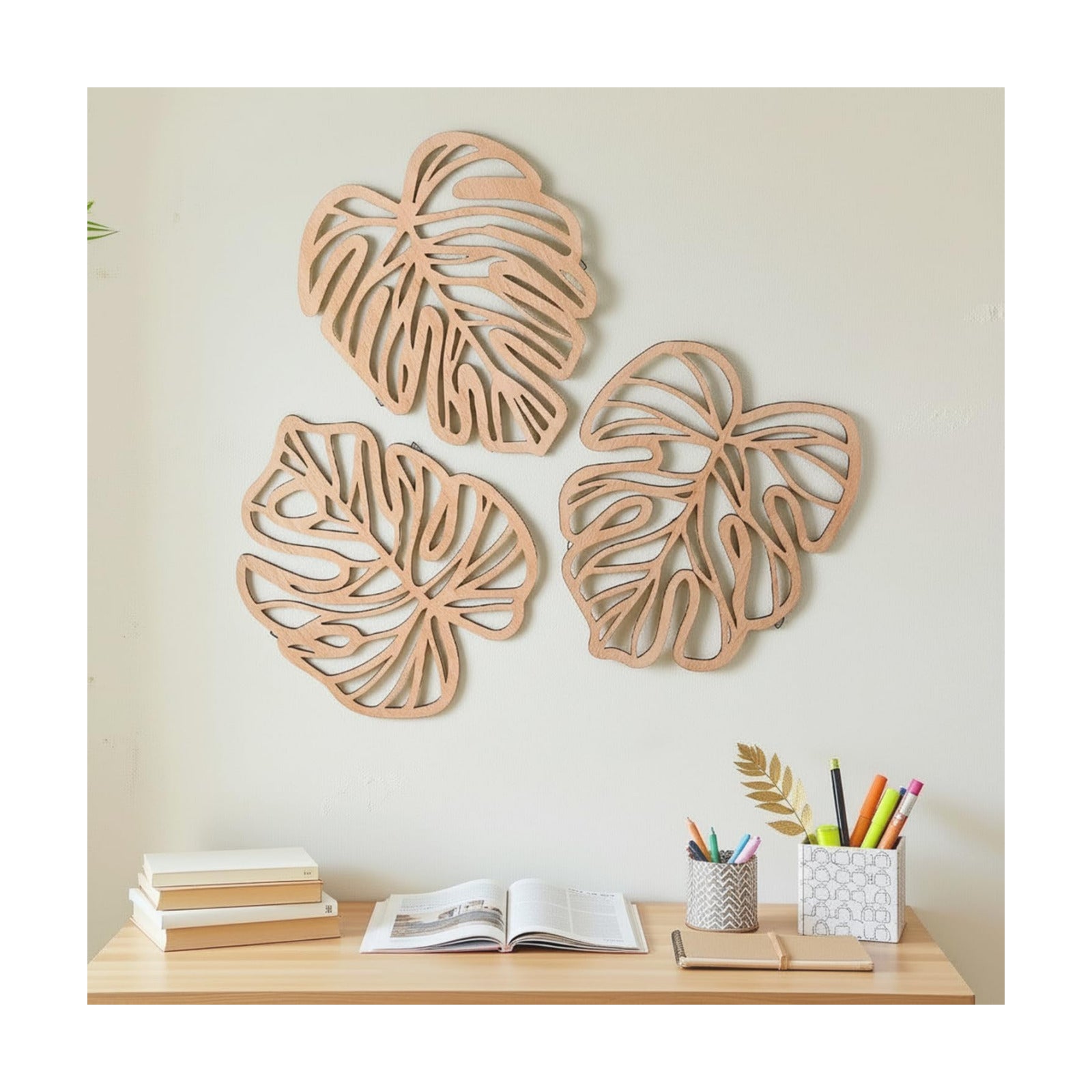 Boho Tropical Jungle Plant Wall Art / Light Brown / Set of 3