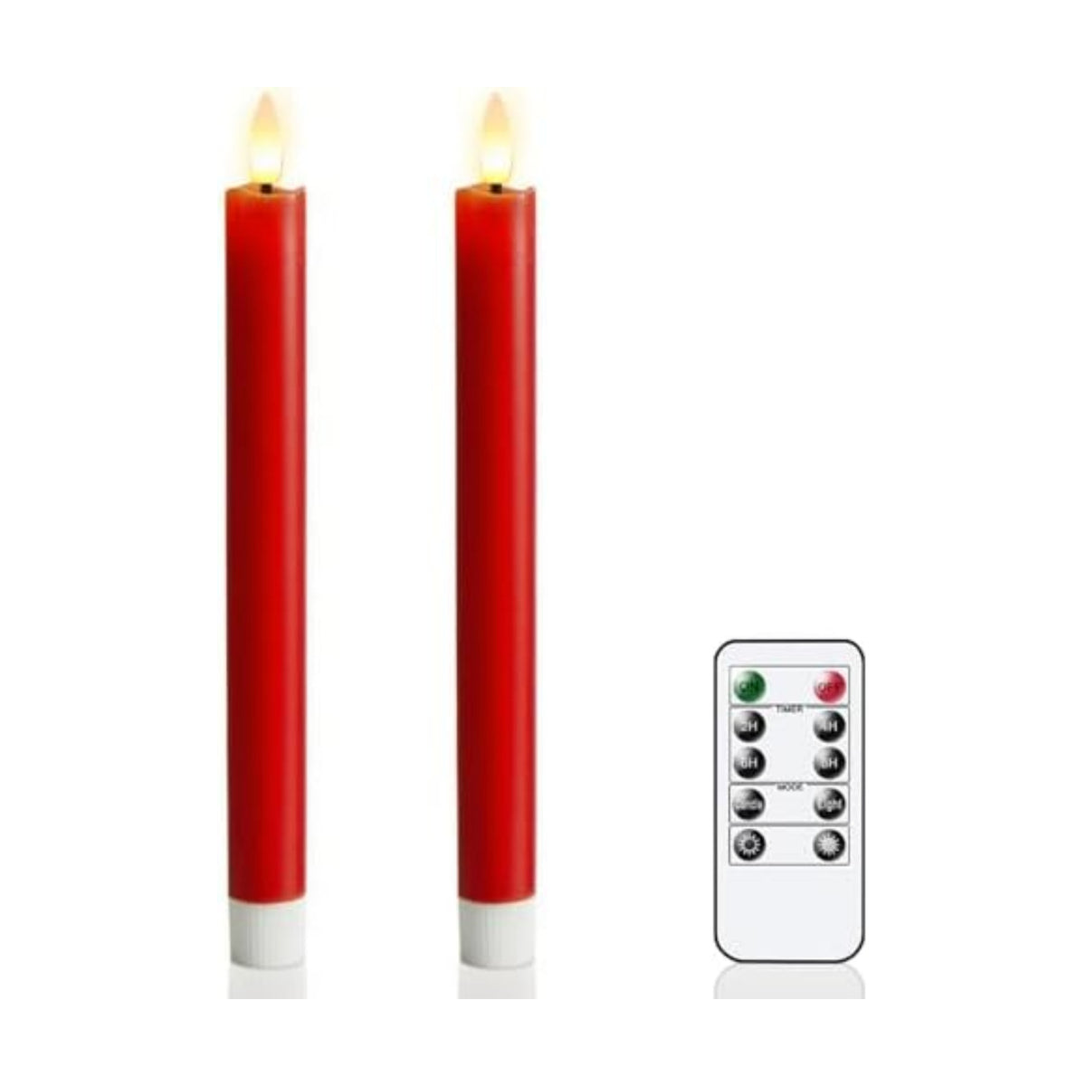 GenSwin Flameless Taper Candles with 10-Key Remote Timer, Set of 2 Red Real Wax LED Taper Candles Battery Operated, Flameless Candlesticks with 3D Wick for Halloween Christmas Decor(0.78” x 9.6”)