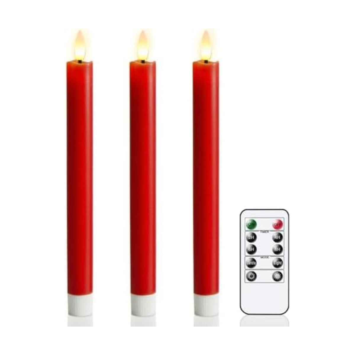 GenSwin Red Flameless Taper Candles with Remote, Real Wax Taper Candles Battery Operated, LED Flameless Candlesticks with 3D Wick for Home Halloween Christmas Holiday Decor(Set of 3, 0.78” x 9.6”)