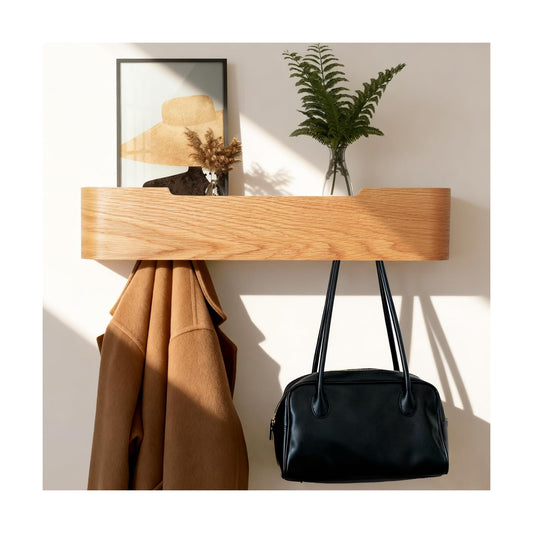 Shelf Entryway Shelf Modern Key Holder Hanger Wall Shelves / Oak / 5 Hooks