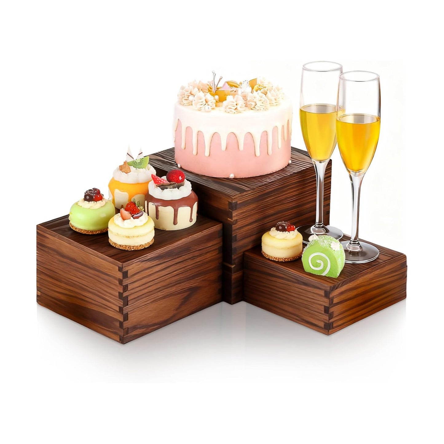 Wood Cake Cupcake Stand Buffet Risers / Brown / Set of 3