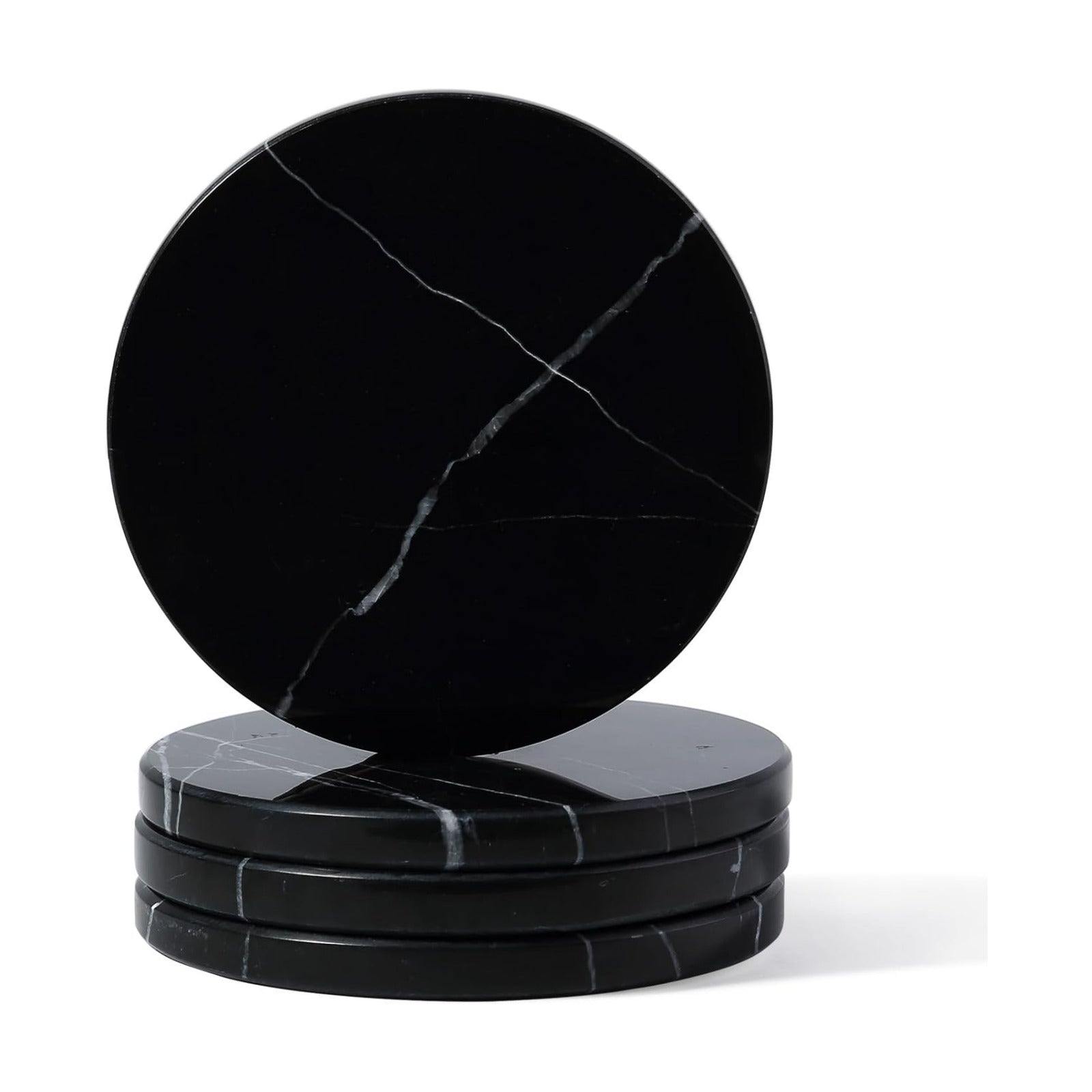 White Marble Coasters for Coffee / Black / Set of 4