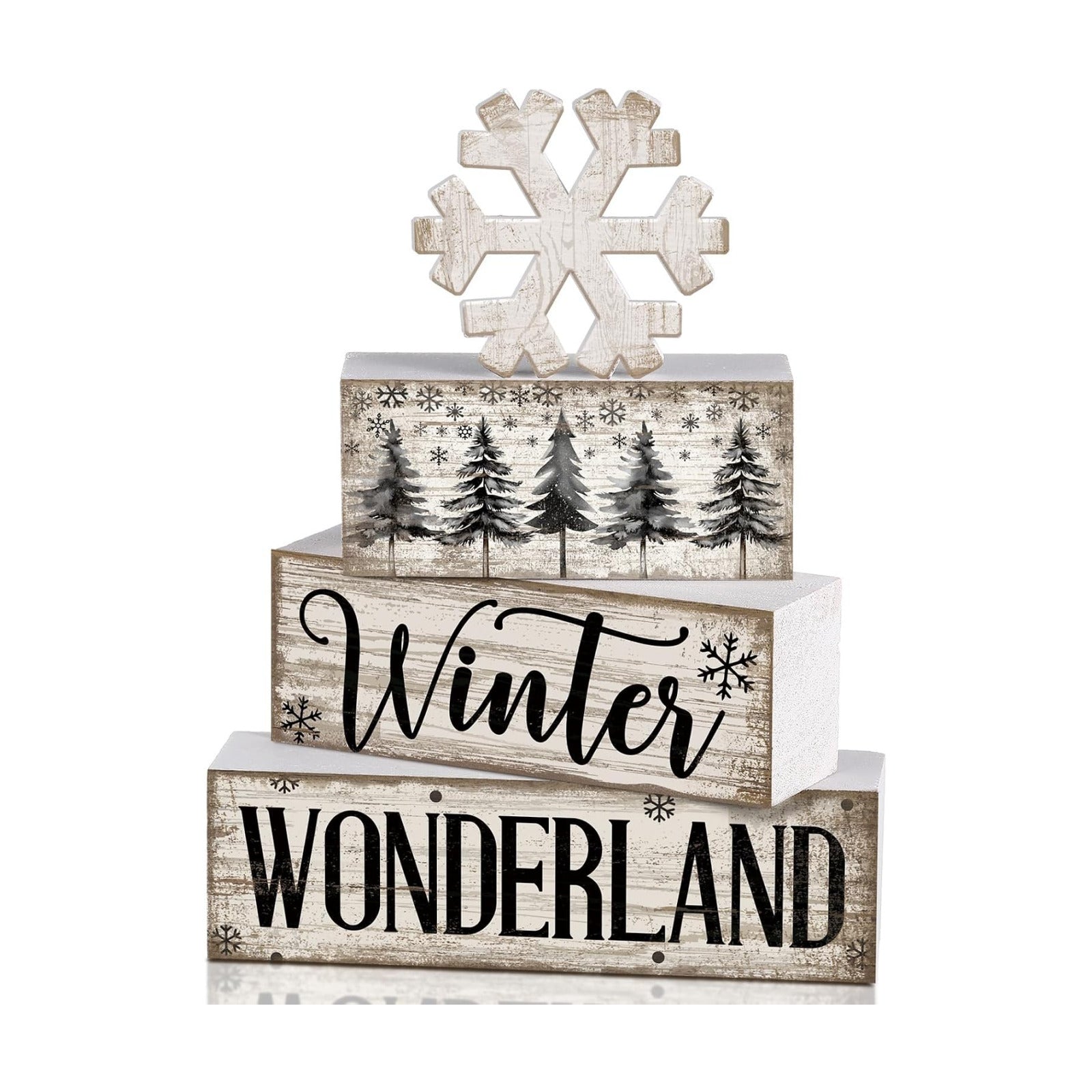 Lineshading 4 Pcs Winter Block Signs Wooden Farmhouse Tiered Tray Decor