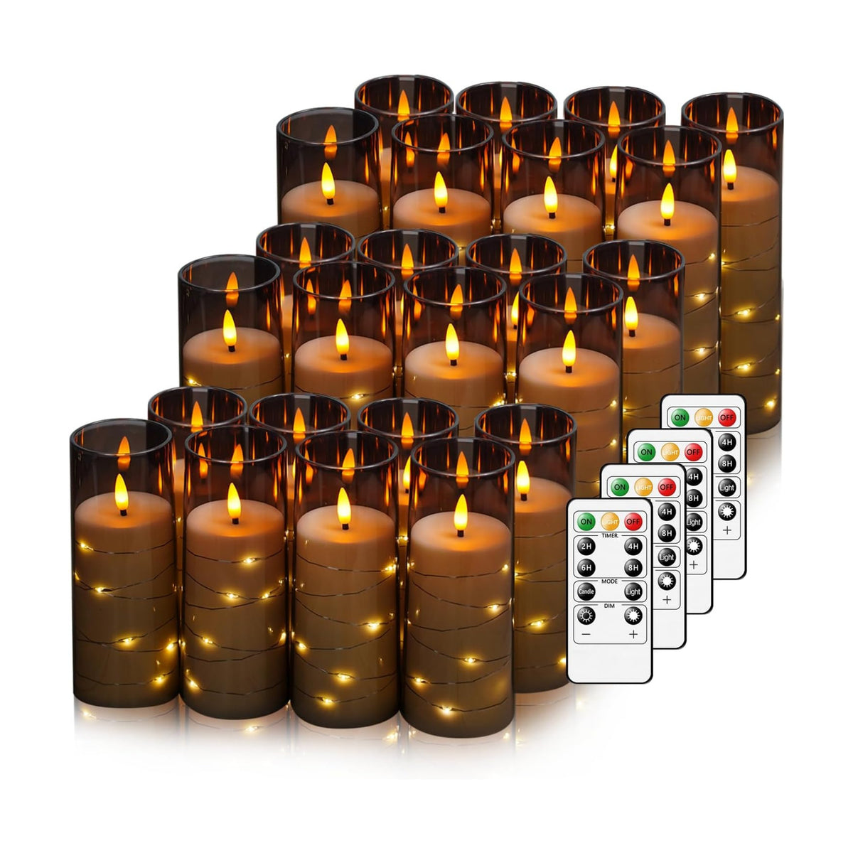 Nimiko Flickering Flameless LED Candles,Battery Operated Candles 24 Pcs with Embedded Star String,Acrylic LED Pillar