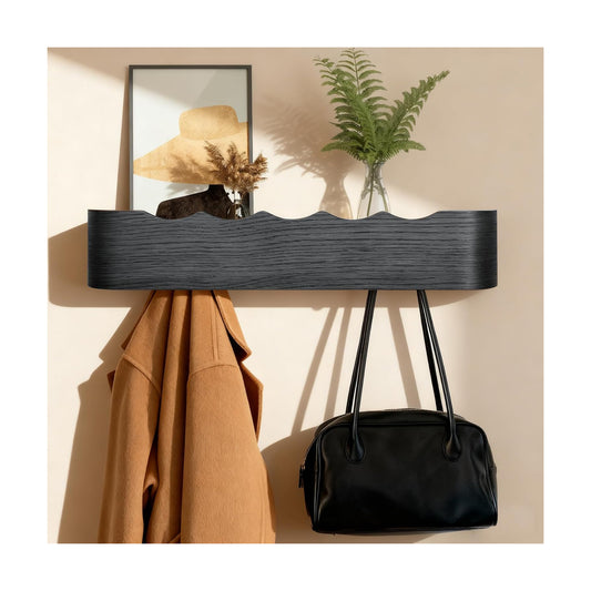 Shelf Entryway Shelf Modern Key Holder Hanger Wall Shelves / Wavy Black / 5 Hooks