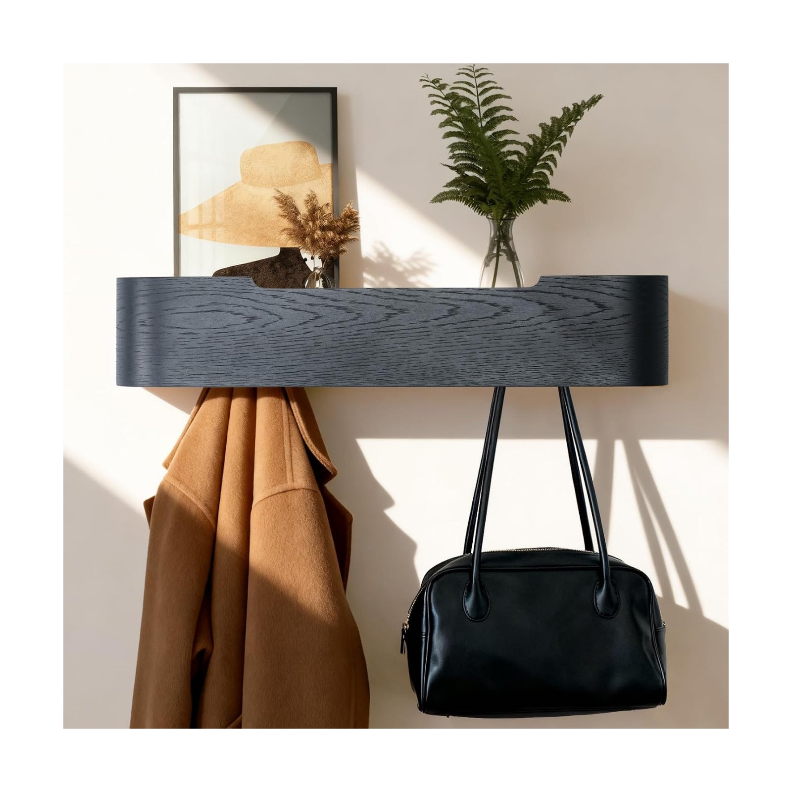 Shelf Entryway Shelf Modern Key Holder Hanger Wall Shelves / Black / 5 Hooks