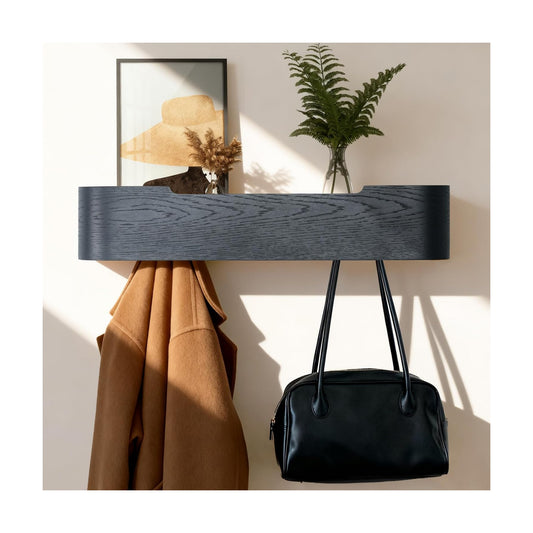 Shelf Entryway Shelf Modern Key Holder Hanger Wall Shelves / Black / 5 Hooks